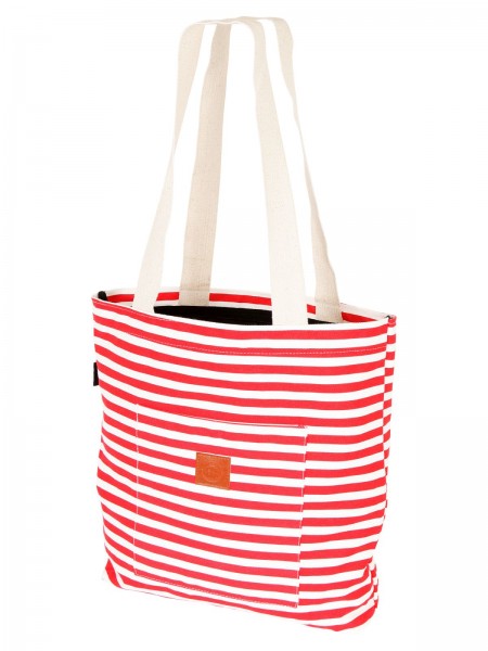 T-Bags Tasche Damen Shopper Stoff Einkaufstasche Stabil Weiß Rot Streifen BSB