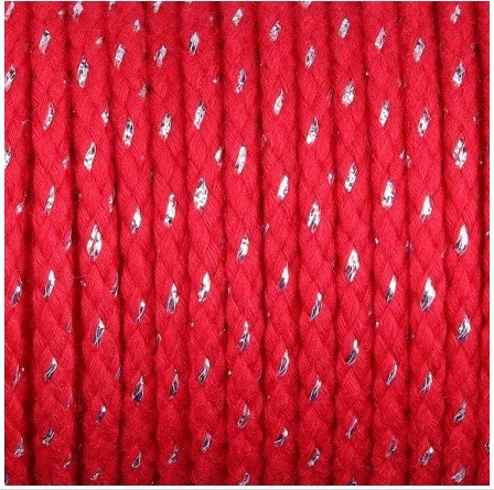 Kordel Baumwolle 6 mm für Turnbeutel Lurex rot-silber Meterware