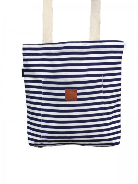 T-Bags Tasche Damen Shopper Stoff Einkaufstasche Stabil Weiß Blau Streifen BSB