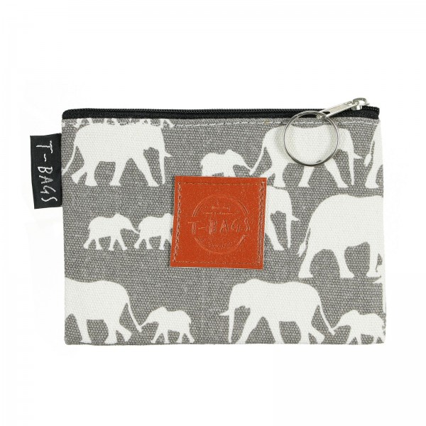 T-Bags Portemonnaie Damen Geldbeutel Stoff Reißverschluss Elefanten Grau COB